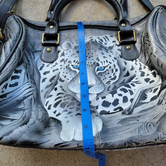 Anna by Anuschka African Leopard Genuine Leather Crossbody Satchel Hand-Painted - Picture 12 of 13